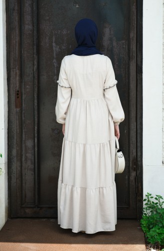 Beige Hijab Kleider 7095-02