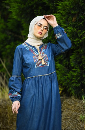 Dunkelblau Hijab Kleider 8011-01