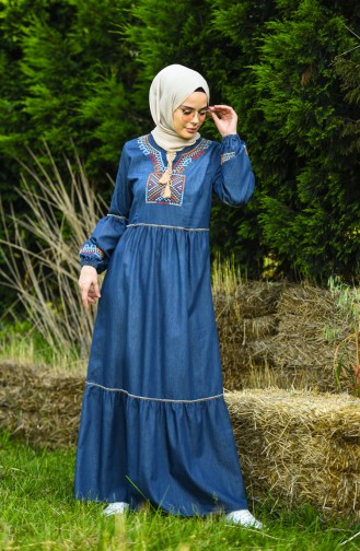 Dunkelblau Hijab Kleider 8011-01