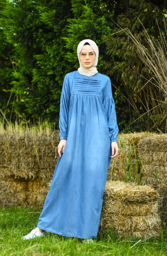 Jeansblau Hijab Kleider 8020-02