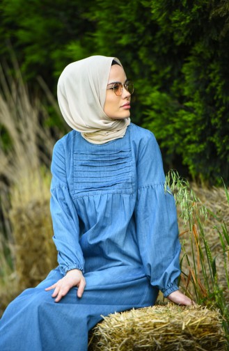 Jeansblau Hijab Kleider 8020-02
