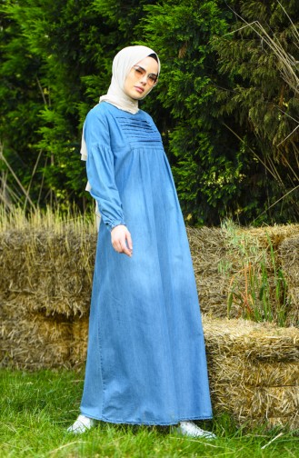Jeansblau Hijab Kleider 8020-02
