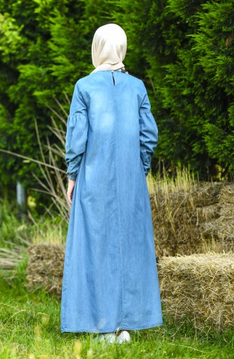 Jeansblau Hijab Kleider 8020-02