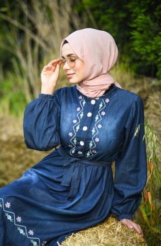 Navy Blue Hijab Dress 8032-02