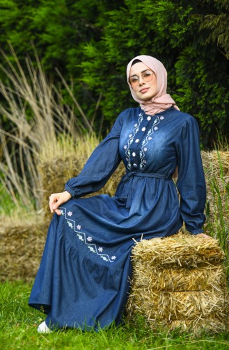 Navy Blue Hijab Dress 8032-02