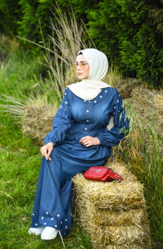 Dunkelblau Hijab Kleider 8035A-01
