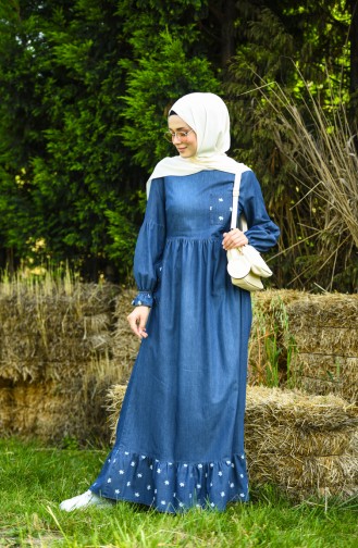Dunkelblau Hijab Kleider 8054B-02