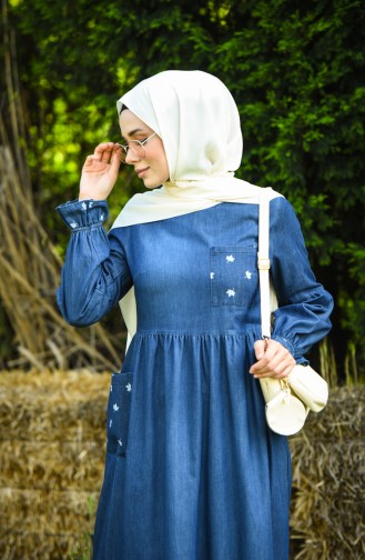 Dunkelblau Hijab Kleider 8054B-02