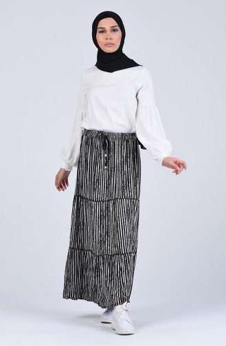 Beli Lastikli Etek 2063-01 Siyah Beyaz