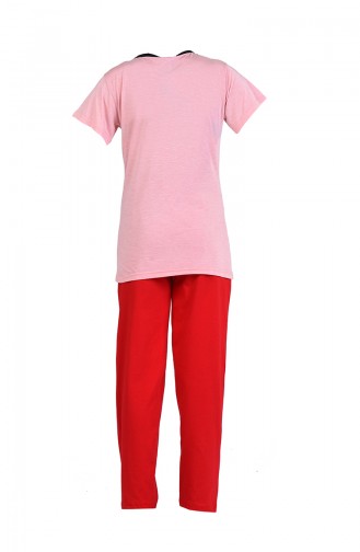 Kısa Kol Pijama Takım 9050-03 Pudra Kırmızı
