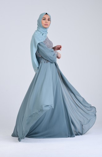 Unreife Mandelgrün Hijab-Abendkleider 4717-04