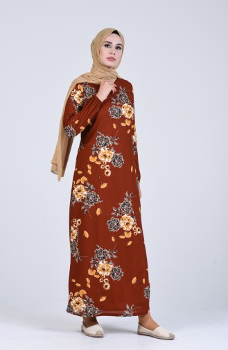 Çiçek Desenli Elbise 8871-02 Kiremit