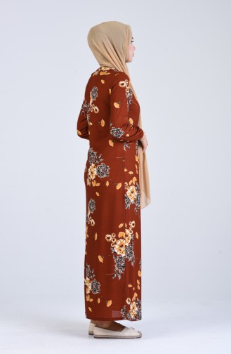 Çiçek Desenli Elbise 8871-02 Kiremit