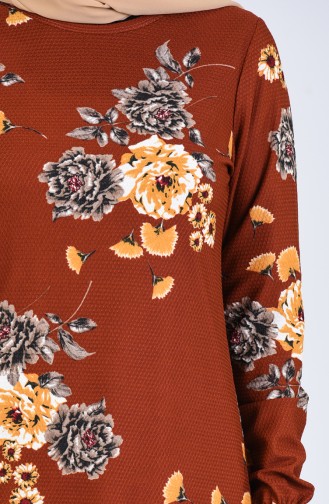 Çiçek Desenli Elbise 8871-02 Kiremit