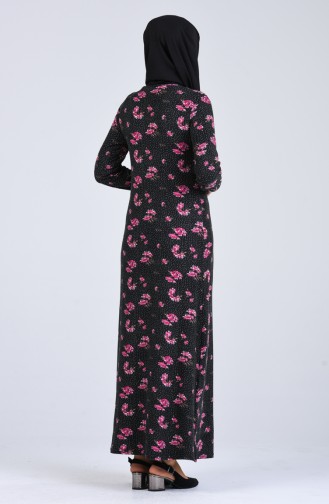 Çiçek Desenli Elbise 8872-01 Siyah Fuşya
