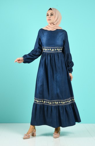 Navy Blue Hijab Dress 7069-01