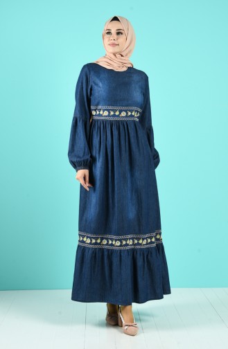 Navy Blue Hijab Dress 7069-01