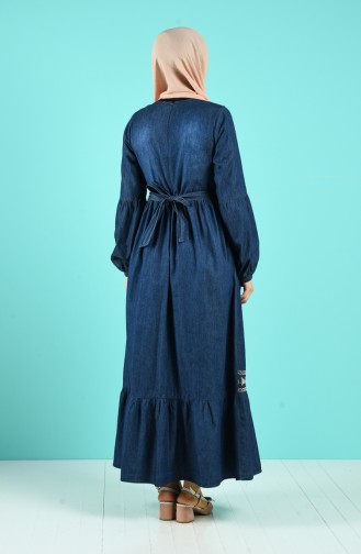 Navy Blue Hijab Dress 7069-01