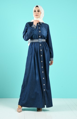 Navy Blue Hijab Dress 8029-01