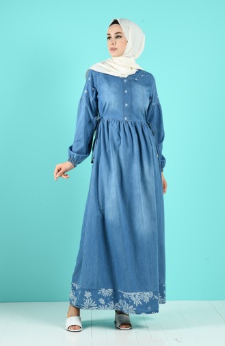 Jeansblau Hijab Kleider 8035A-02