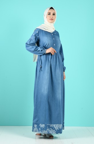 Jeansblau Hijab Kleider 8035A-02