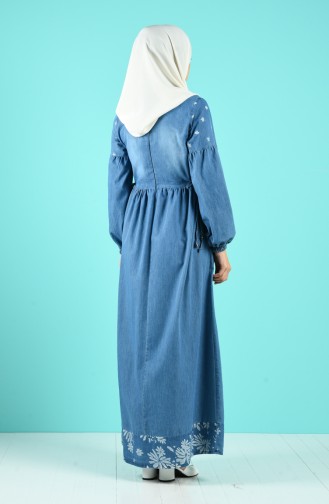 Jeansblau Hijab Kleider 8035A-02