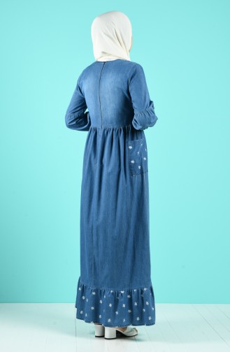 Jeansblau Hijab Kleider 8054B-01