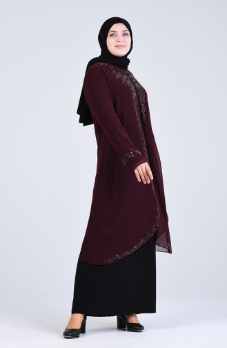 Weinrot Hijab-Abendkleider 4252-02
