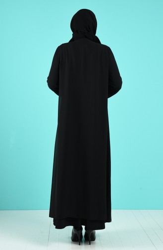 Plus Size Stone Printed Evening Dress 1269-01 Black 1269-01