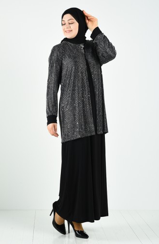 Silbergrau Hijab-Abendkleider 1315-04