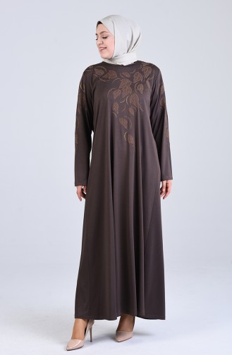 Plus Size Patterned Dress 4894-08 Dark Mink 4894-08