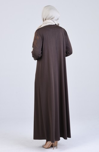 Büyük Beden Desenli Elbise 4894-08 Koyu Vizon