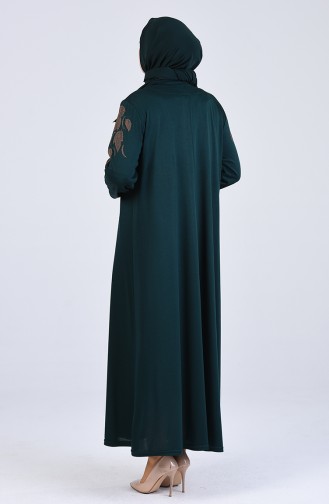 Büyük Beden Desenli Elbise 4894-10 Zümrüt Yeşili