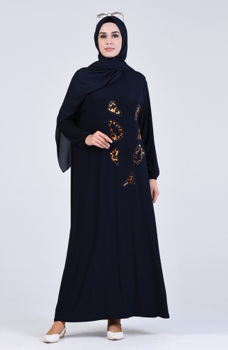 Navy Blue Hijab Dress 1016-04