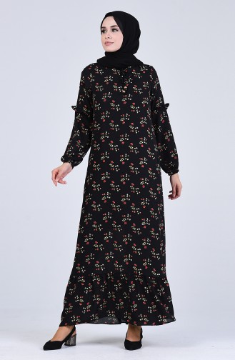 Schwarz Hijab Kleider 8033A-01