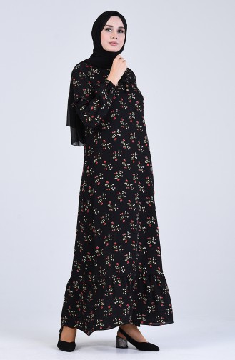 Schwarz Hijab Kleider 8033A-01