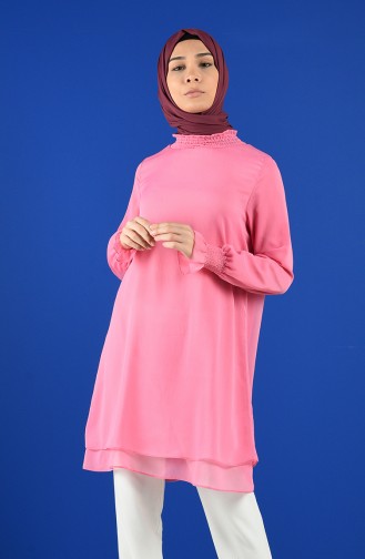 Dik Yaka Gipeli Tunik 8167-02 Pembe