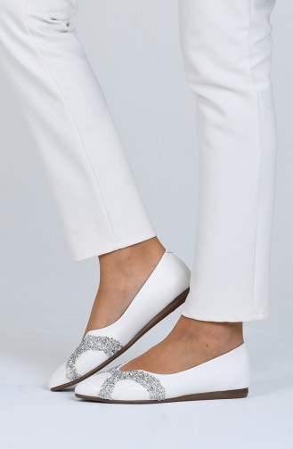 White Women`s Flats 0206-03