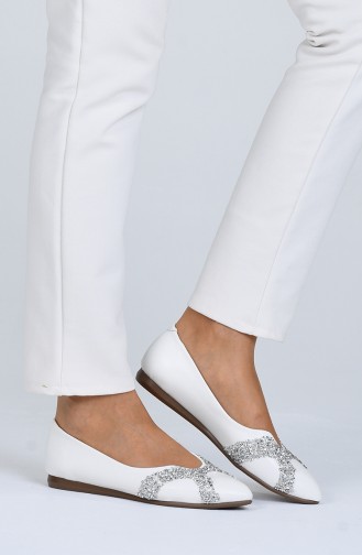 White Women`s Flats 0206-03