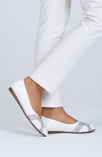 White Women`s Flats 0206-03