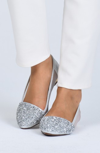 Silver Gray Woman Flat Shoe 0607-04