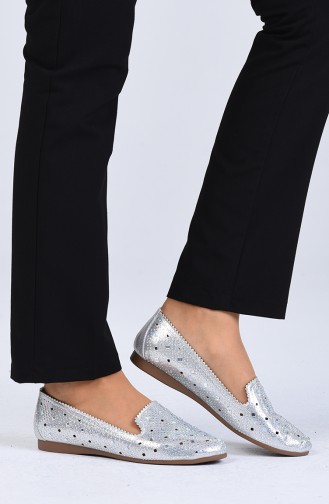 Silver Gray Woman Flat Shoe 1005-03