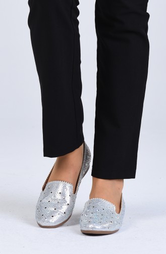 Silver Gray Women`s Flats 1005-03