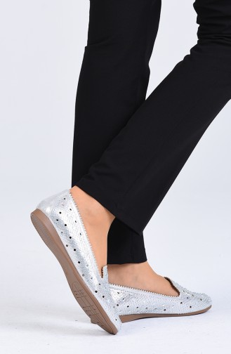 Silver Gray Woman Flat Shoe 1005-03