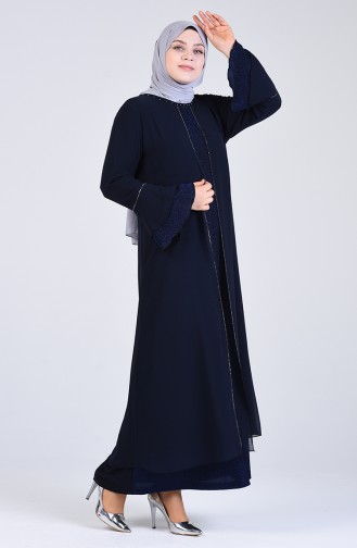 Navy Blue Hijab Evening Dress 1179-02