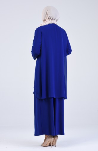 Plus Size Glitter Stripe Evening Dress 1263-01 Saxe Blue 1263-01
