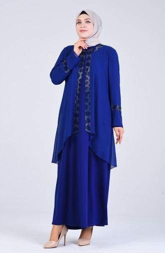 Saks-Blau Hijab-Abendkleider 1264-01