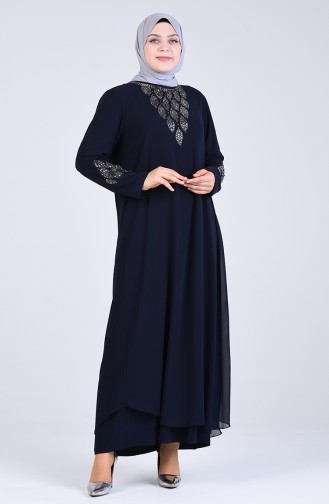 Dunkelblau Hijab-Abendkleider 1267-01