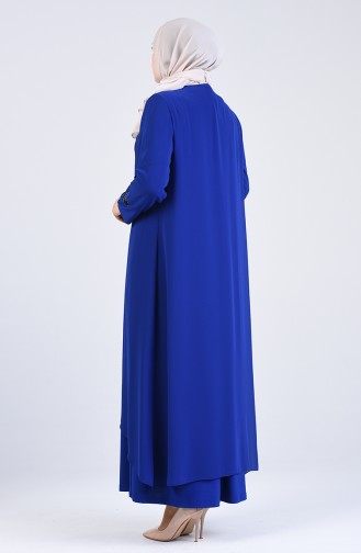 Plus Size Stone Printed Evening Dress 1269-02 Saxe Blue 1269-02