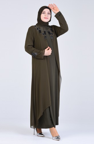 Khaki Hijab Evening Dress 1269-04